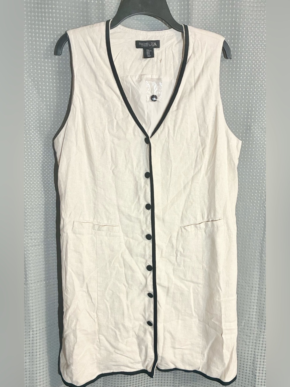 Rachel Zoe Linen Button Down Dress Sz XL Black & Tan Breathable Lined New w tag